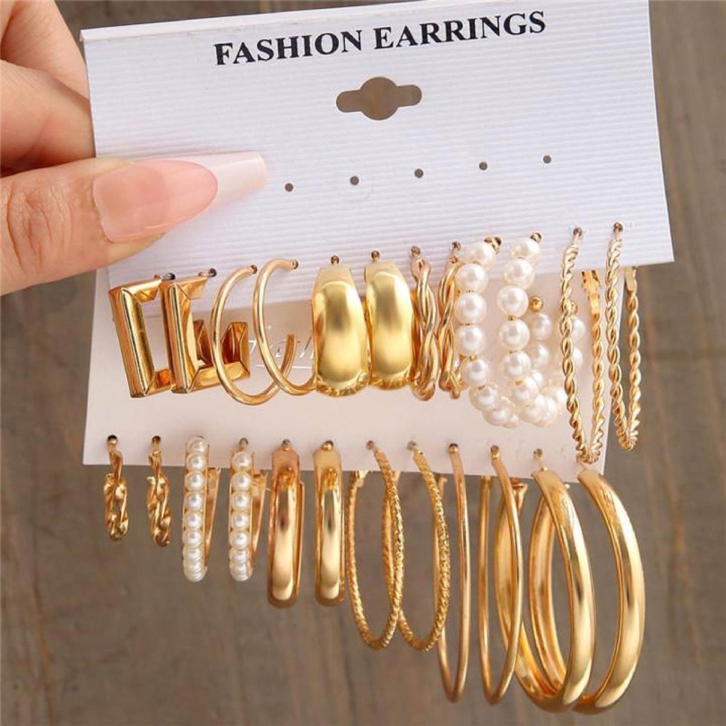 6 Pairs Elegant and Simple Round Geometry Pearl Earrings